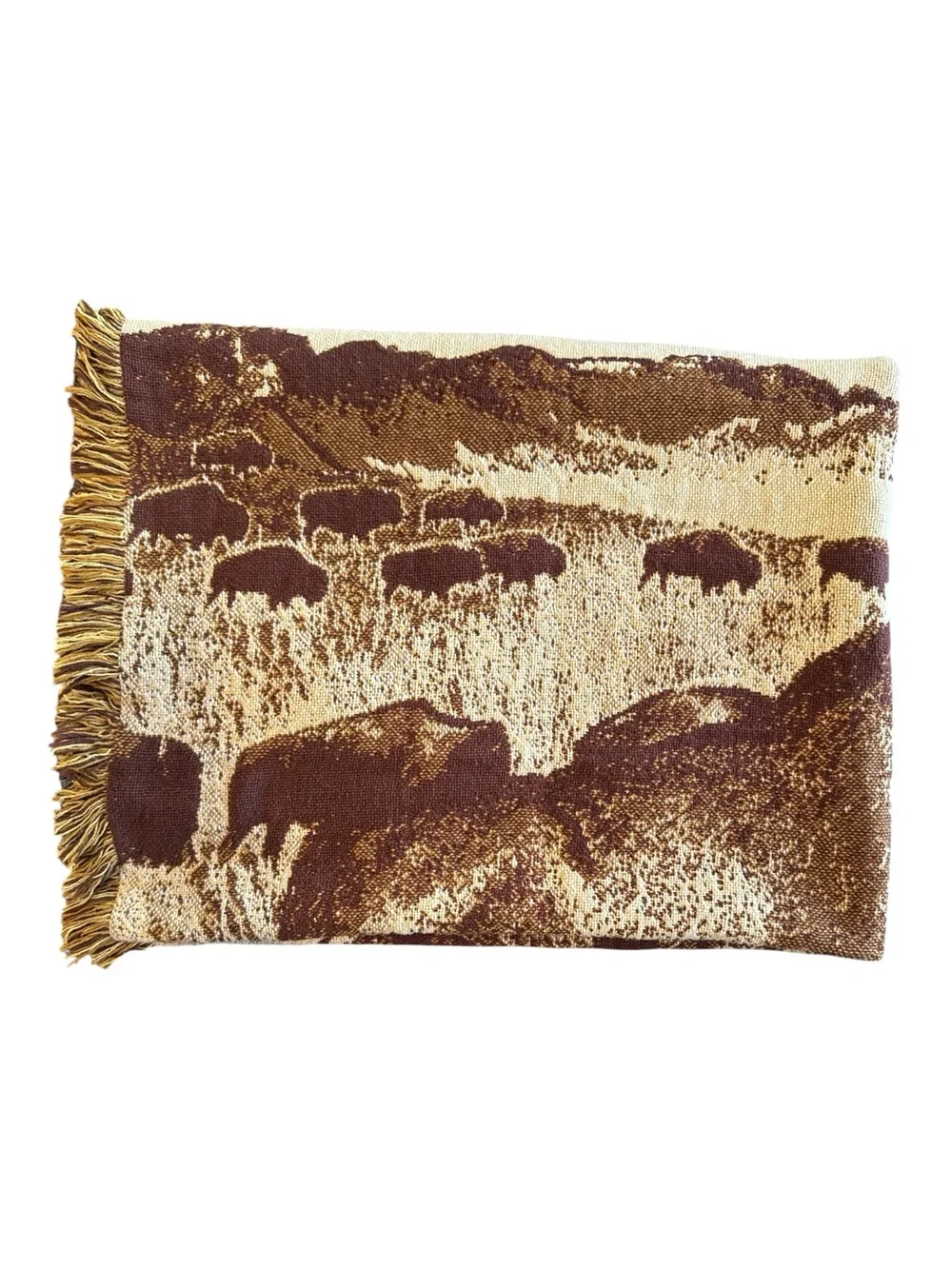The Rug Barn Buffalo Roam Western Woven Cotton Throw Blanket NWT Brown Tan 46x67